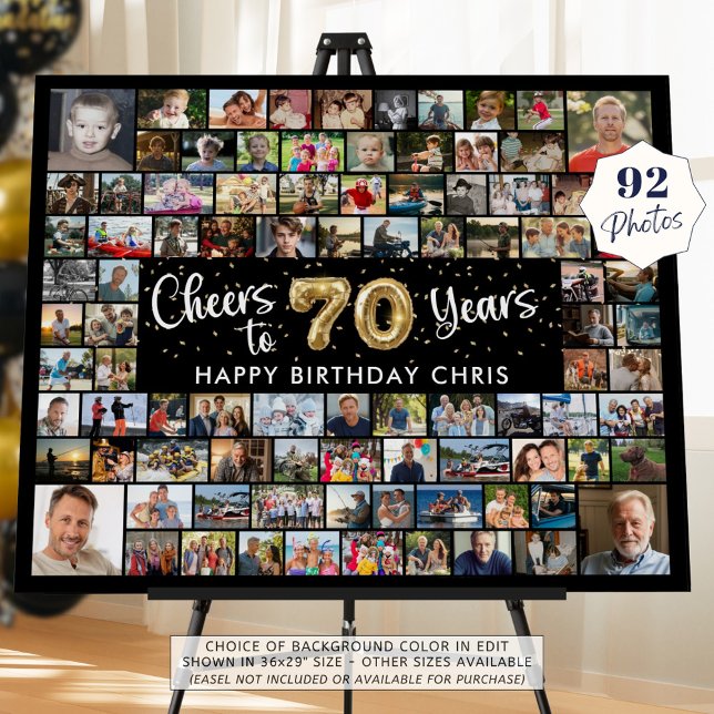 70th Birthday 92 Photos Black Gold Cheers To Year Foam Board (Creator Uploaded)