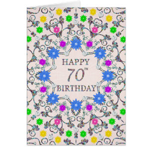70th Birthday Abstract Flowers Cards