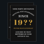 70th Birthday Add Name Year Black Gold For Him Invitation<br><div class="desc">For those celebrating their 70th birthday party we have the ideal birthday invitation card. The black background with a white and gold design is simple and yet elegant. Easily customize the text to the front and the rear of this birthday invitation card using the template provided. Part of the setting...</div>