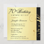70th Birthday Adult - Elegant Gold Floral Invites (Front)
