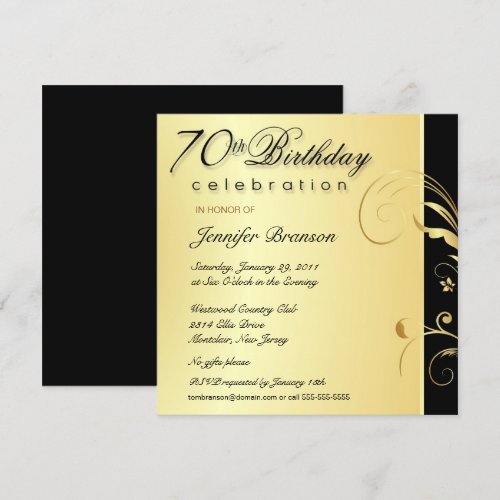 70th Birthday Party - Elegant Gold Floral Invites