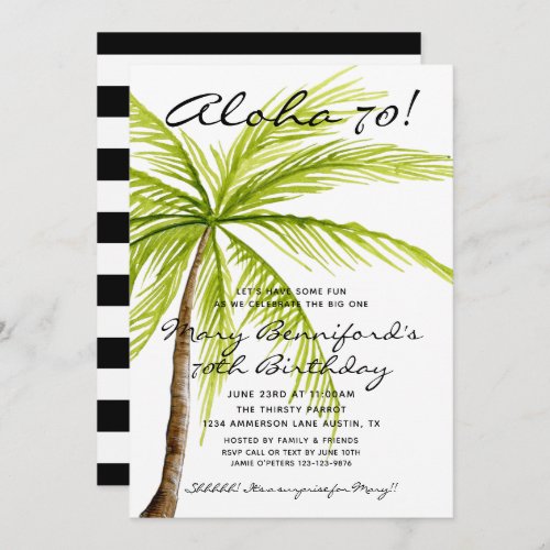 70th Birthday Adult Surprise Tropical Aloha Party Invitation
