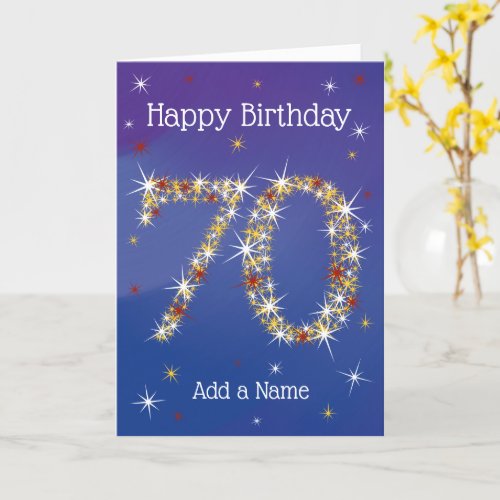 70th Birthday _ Age 70 in Star Numbers _ Blue Card