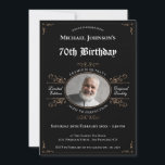 70th Birthday Aged to Perfection Black Gold Classy Invitation<br><div class="desc">70th Birthday Aged to Perfection Black Gold Classy Invitation. Celebrate a milestone birthday in style with our Vintage Whiskey Label inspired Invitation Design. Inspired by the elegance of aged whiskey, this design brings a touch of sophistication to your special occasion. The vintage whiskey label design showcases the celebrant as "aged...</div>