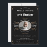 70th Birthday Aged to Perfection Black Gold Classy Invitation<br><div class="desc">70th Birthday Aged to Perfection Black Gold Classy Invitation. Celebrate a milestone birthday in style with our Vintage Whiskey Label inspired Invitation Design. Inspired by the elegance of aged whiskey, this design brings a touch of sophistication to your special occasion. The vintage whiskey label design showcases the celebrant as "aged...</div>