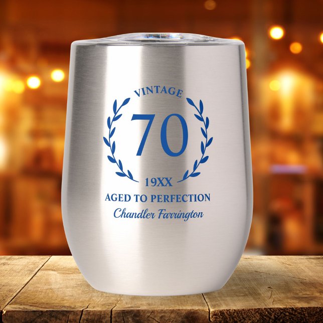 70th Birthday Aged to Perfection Custom Name Year Thermal Wine Tumbler (Creator Uploaded)