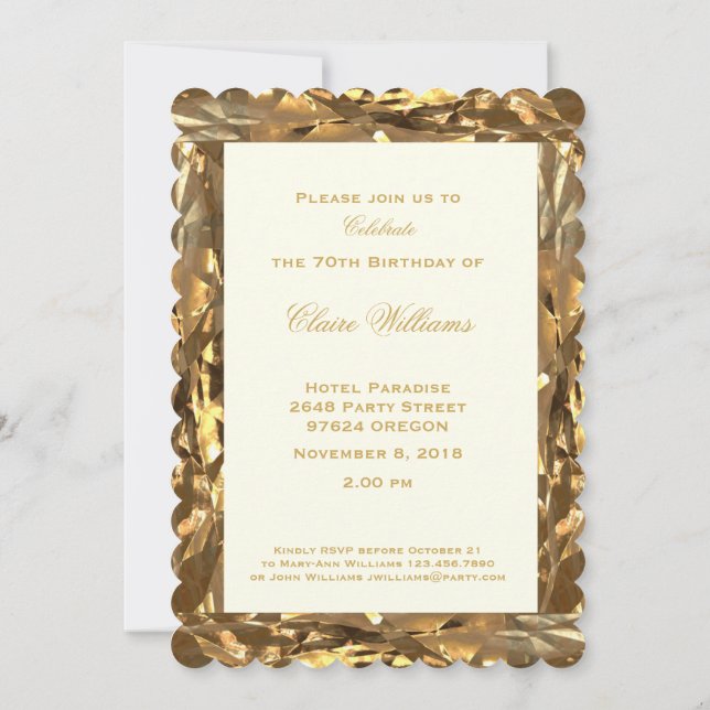 70th Birthday Anniversary Gold Ivory Elegant Invitation (Back)