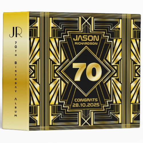 70th Birthday Art Deco Gold Black Great Gatsby 3 Ring Binder