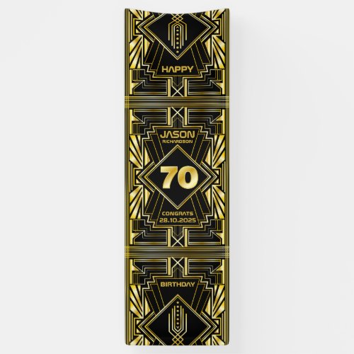 70th Birthday Art Deco Gold Black Great Gatsby Banner