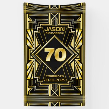 70th Birthday Art Deco Gold Black Great Gatsby Banner by BCVintageLove at Zazzle