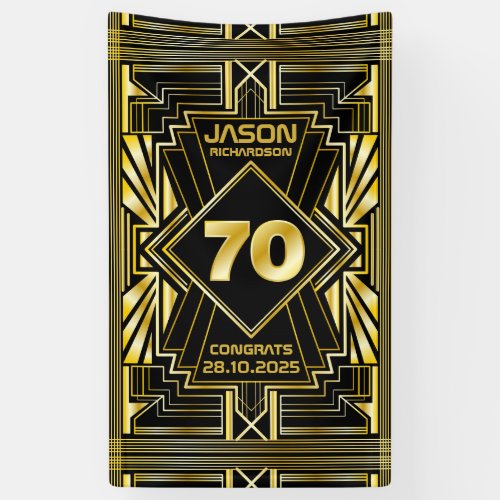 70th Birthday Art Deco Gold Black Great Gatsby Banner