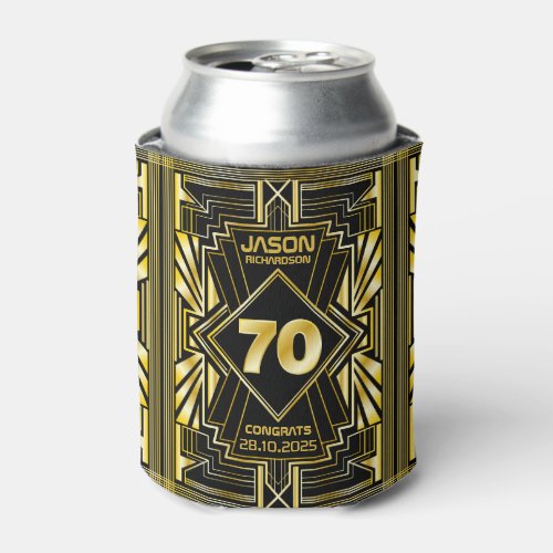 70th Birthday Art Deco Gold Black Great Gatsby Can Cooler