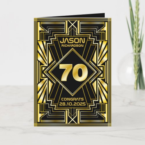 70th Birthday Art Deco Gold Black Great Gatsby Card