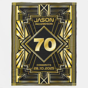 70th Birthday Art Deco Gold Black Great Gatsby Fleece Blanket