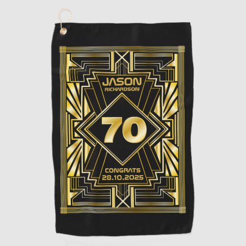 70th Birthday Art Deco Gold Black Great Gatsby Golf Towel