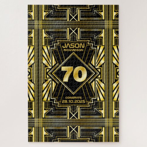70th Birthday Art Deco Gold Black Great Gatsby Jigsaw Puzzle