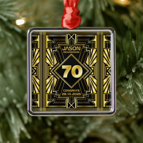 70th Birthday Art Deco Gold Black Great Gatsby Metal Ornament