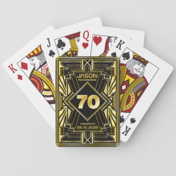 70th Birthday Art Deco Gold Black Great Gatsby Playing Cards by BCVintageLove at Zazzle