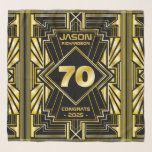 70th Birthday Art Deco Gold Black Great Gatsby Scarf<br><div class="desc">Celebrate your milestone birthday in style with this unique Art Deco-style, Great Gatsby-inspired design featuring geometric shapes in bright gold over black background. An elegant, classy, gender neutral look perfect for commemorating that special birthday with the jazz-infused taste of the Roaring Twenties.</div>