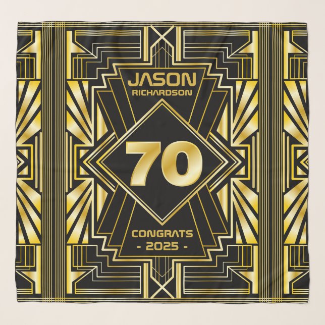 70th Birthday Art Deco Gold Black Great Gatsby Scarf (Front)