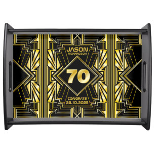 70th Birthday Art Deco Gold Black Great Gatsby Serving Tray