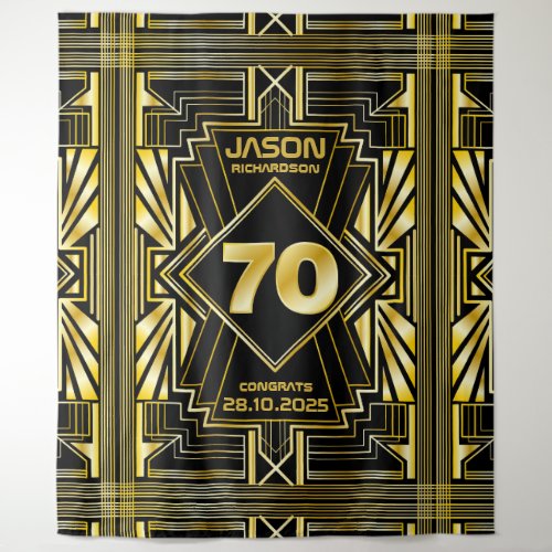 70th Birthday Art Deco Gold Black Great Gatsby Tapestry