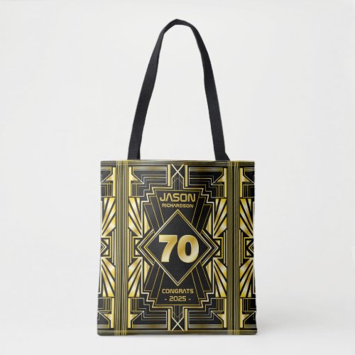 70th Birthday Art Deco Gold Black Great Gatsby Tote Bag