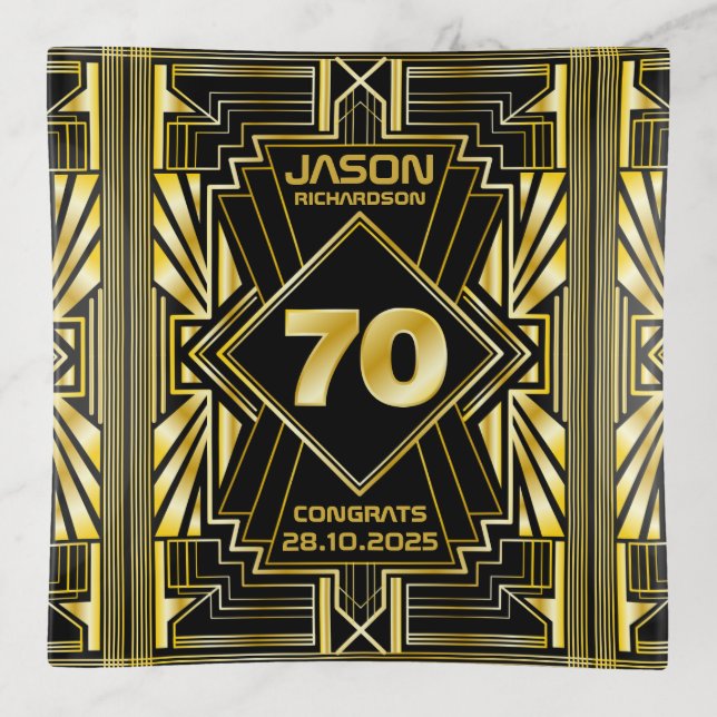 70th Birthday Art Deco Gold Black Great Gatsby Trinket Tray (Front)