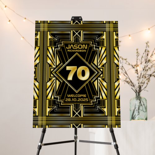 70th Birthday Art Deco Great Gatsby Welcome Gold Foam Board
