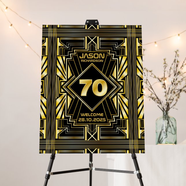 70th Birthday Art Deco Great Gatsby Welcome Gold Foam Board (In Situ (Stand))