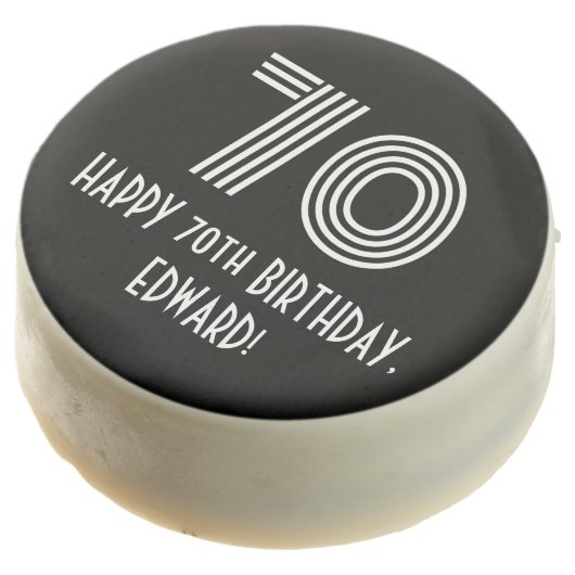 70th Birthday - Art Deco Inspired Look "70", Name Chocolate Covered Oreo (Angled)