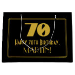 [ Thumbnail: 70th Birthday — Art Deco Inspired Look "70" & Name Gift Bag ]