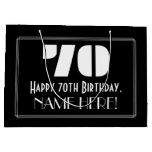 [ Thumbnail: 70th Birthday ~ Art Deco Inspired Look "70" + Name Gift Bag ]