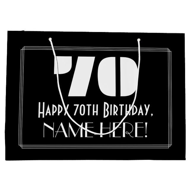 70th Birthday ~ Art Deco Inspired Look "70" + Name Large Gift Bag (Back)