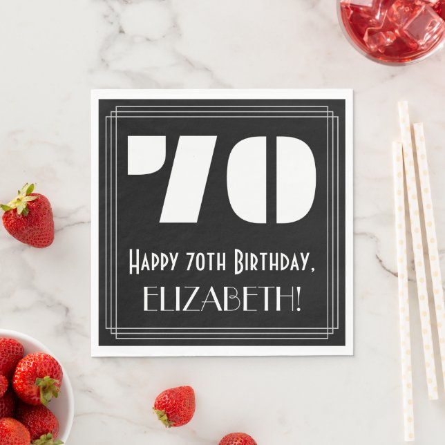 70th Birthday: Art Deco Inspired Look "70" + Name Napkins (Insitu)