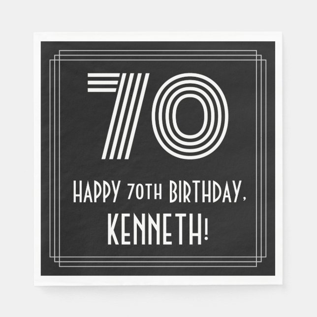 70th Birthday: Art Deco Inspired Look "70" + Name Napkins (Front)