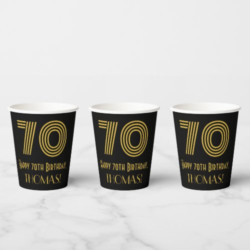 70th Birthday Art Deco Inspired Look 70  Name Paper Cups