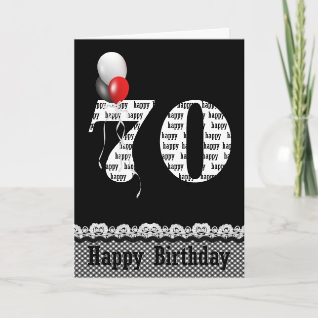 70th birthday balloons bouquet on black card (Front)