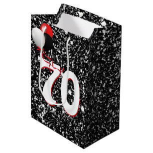 70th Birthday Balloons on Black Glitter Medium Gift Bag
