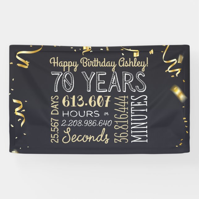 70th Birthday Banner - 70 Years in Hours & Seconds (Horizontal)