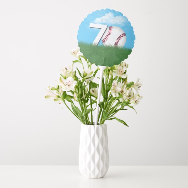 70th Birthday Baseball In Green Grass Balloon (Vase)