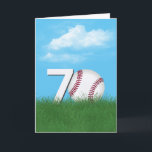 70th Birthday Baseball In Green Grass Card<br><div class="desc">A white baseball in green grass,  blue sky,  and clouds for a 70th birthday.
Age can be changed,  and the text inside is editable.</div>