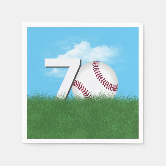 70th Birthday Baseball In Green Grass Napkins (Front)