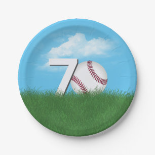 70th Birthday Baseball In Green Grass Paper Plates