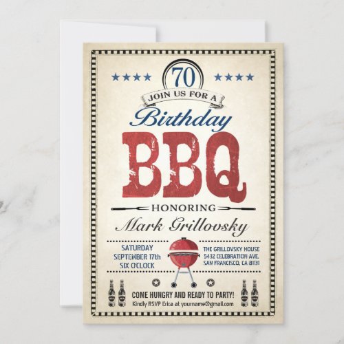 70th Birthday BBQ Invitations
