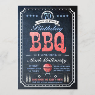 70th Birthday BBQ Invitations Chalkboard