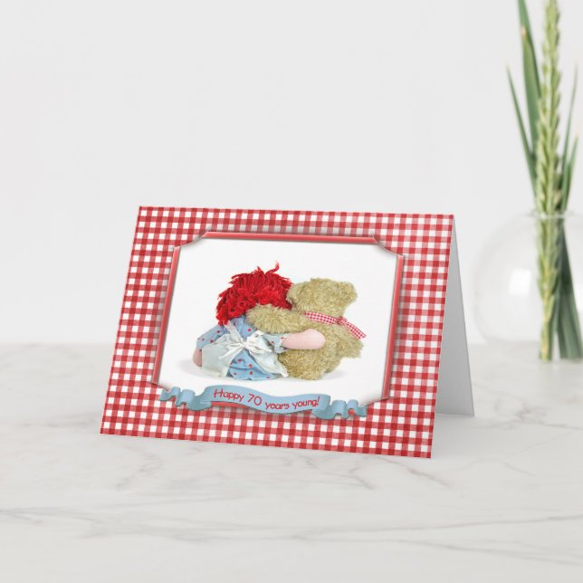 70th Birthday-bear and doll Card (Front)