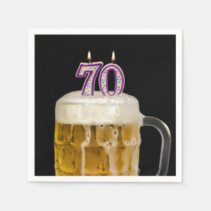 70th Birthday Beer on black Napkins