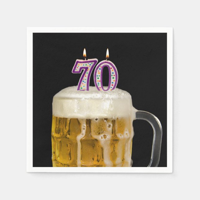 70th Birthday Beer on black Napkins (Front)