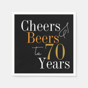 70th Birthday Beers and Cheers Black Gold Party Napkins